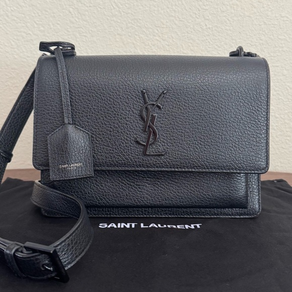 SAINT LAURENT Medium Sunset Crossbody Bag in all Black - Picture 1 of 8
